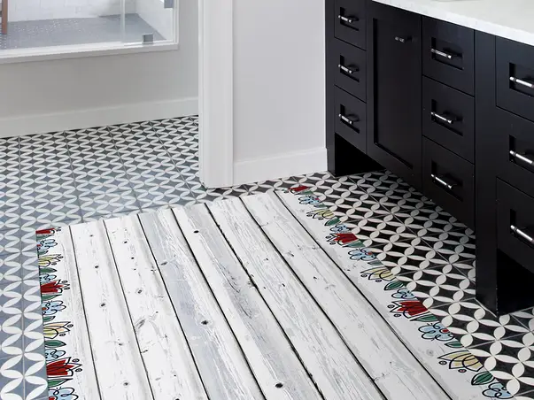 Covor din vinil antiderapant pentru living model Antigua lemn alb 4