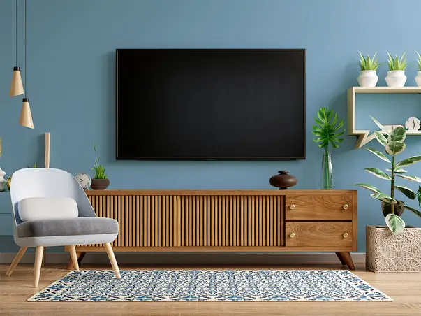 Covor din vinil model elemente florale albastre 4