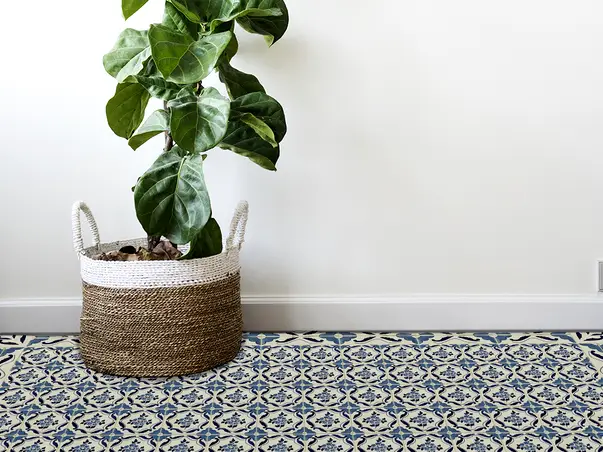 Covor din vinil model elemente florale albastre 6