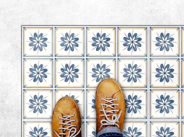 Covor din vinil model floral albastru 1