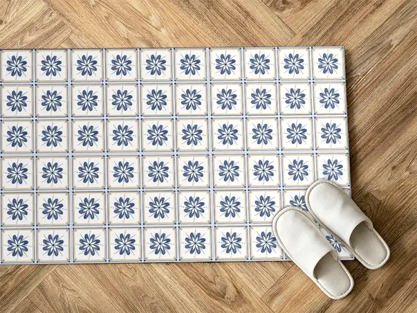 Covor din vinil model floral albastru 3