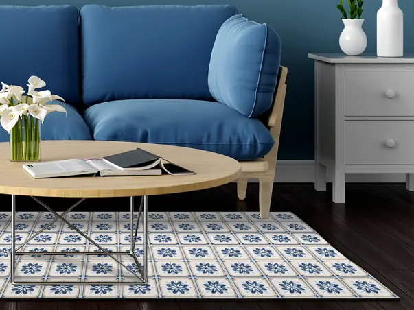 Covor din vinil model floral albastru 4