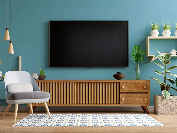 Covor din vinil model floral albastru 5