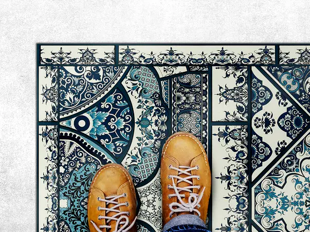 Covor din vinil model floral albastru max 1