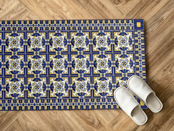 Covor din vinil model floral galben albastru 3