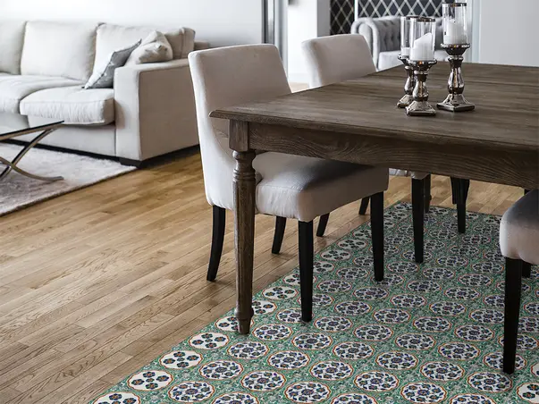 Covor din vinil model floral verde albastru cercuri 2