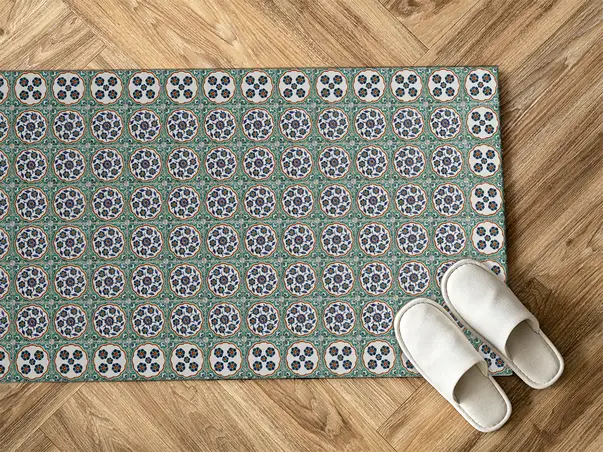 Covor din vinil model floral verde albastru cercuri 3