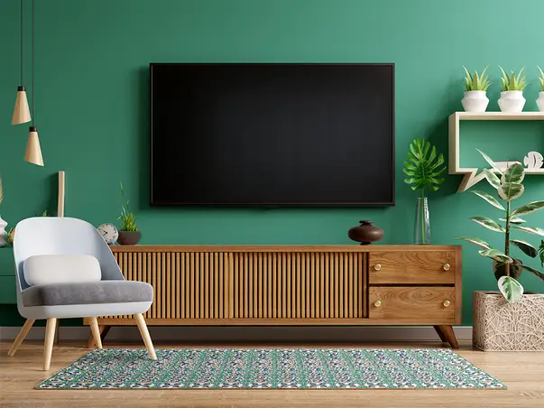 Covor din vinil model floral verde albastru cercuri 4