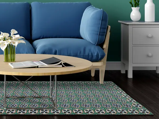 Covor din vinil model floral verde albastru cercuri 5