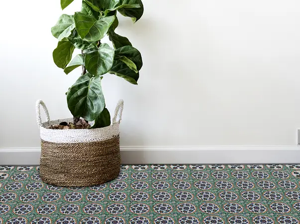 Covor din vinil model floral verde albastru cercuri 6