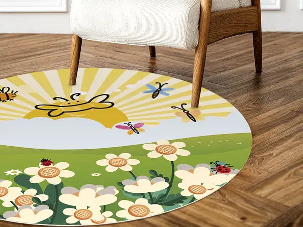 Covor din vinil pentru copii camp cu flori o5