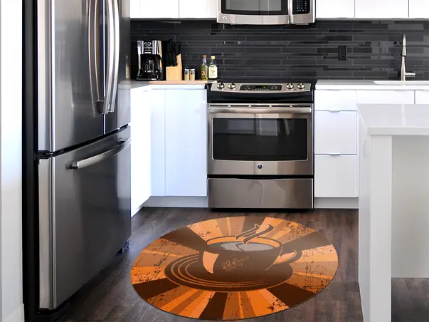 Covor din vinil rotund model ceasca cafea oranj 4