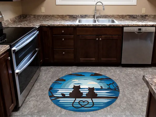 Covor din vinil rotund model pisici albastru 1