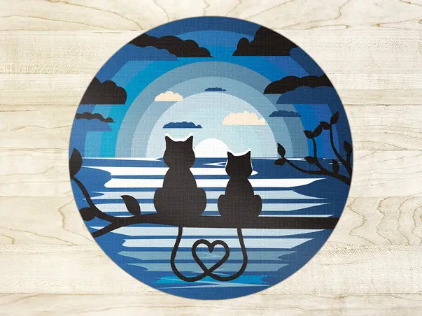 Covor din vinil rotund model pisici albastru 2