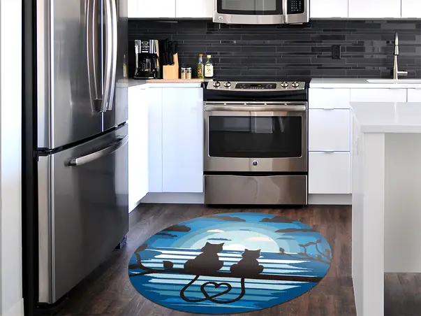 Covor din vinil rotund model pisici albastru 4