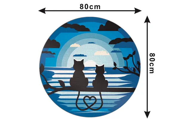 Covor din vinil rotund model pisici albastru 5rgb