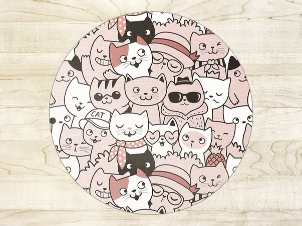 Covor vinil folina model pisici alb roz m1