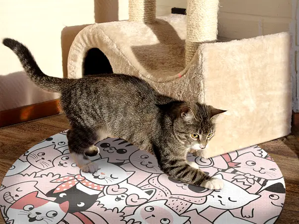 Covor vinil folina model pisici alb roz m2