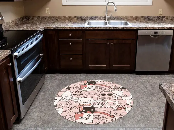 Covor vinil folina model pisici alb roz m3