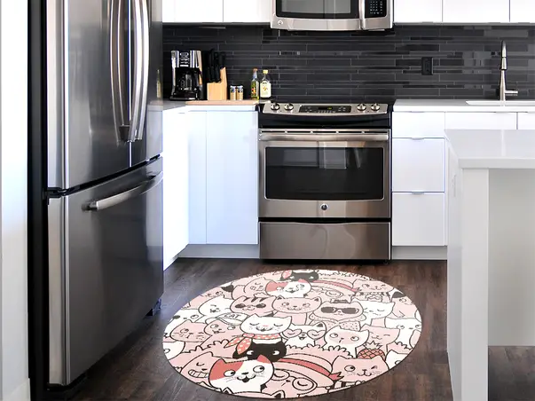 Covor vinil folina model pisici alb roz m4