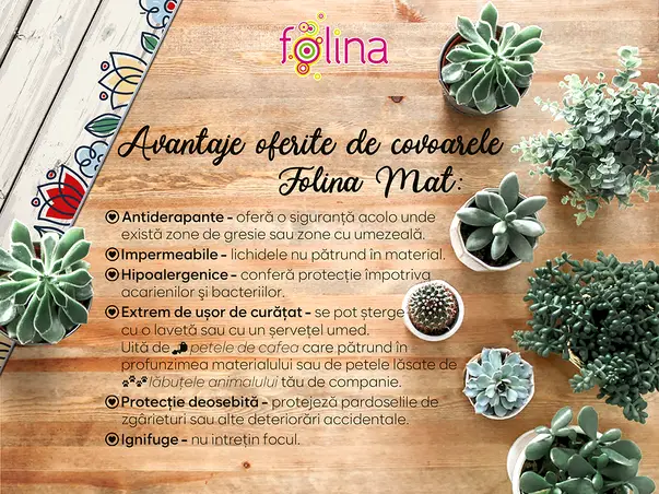 Covor vinil folina model pisici alb roz m5