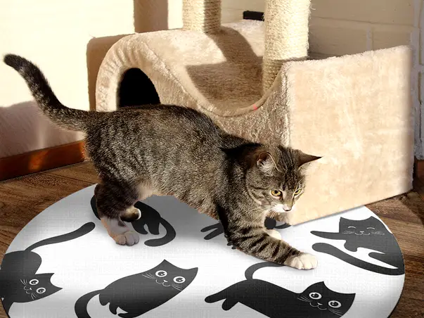 Covor vinil model pisici alb negru j2