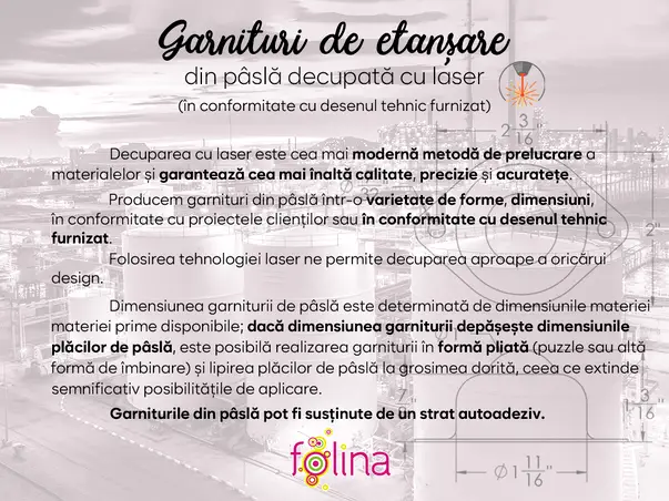 Garnituri de etansare din pasla decupate cu laser conform cu desenul tehnic comanda s5