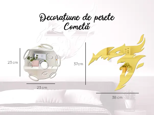 Oglinda acrilica cometa Halley argintiu auriu simulare detalii