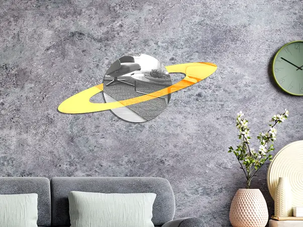 Oglinda acrilica model saturn planeta argintiu auriu x1