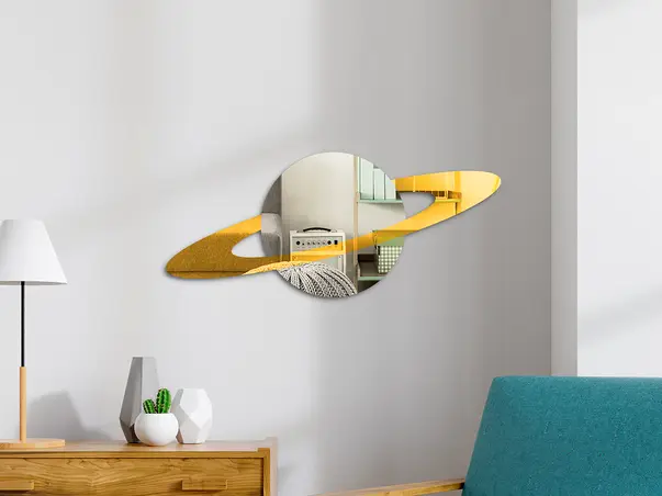 Oglinda acrilica model saturn planeta argintiu auriu x2