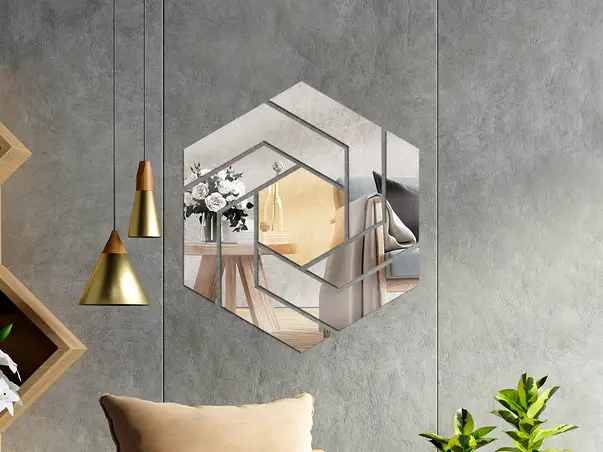 Oglinda din acril model geometric argintiu auriu i1