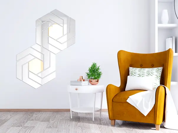 Oglinda din acril model geometric argintiu auriu i2