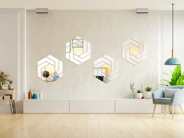 Oglinda din acril model geometric argintiu auriu i4