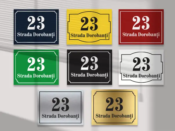 Placuta adresa model clasic bond opt 8 variante de culori text personalizat s1