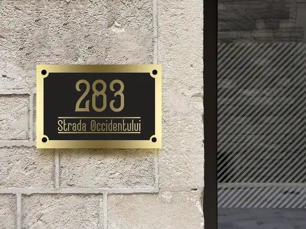 Placuta adresa model contemporan din bond argintiu sau auriu s6