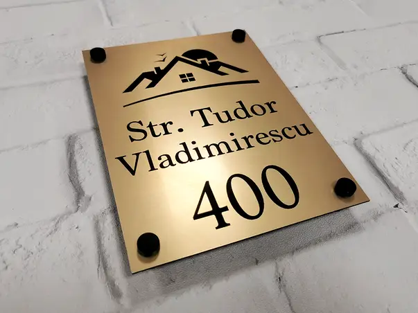 Placuta aurie cu nr si adresa model casa bond auriu model 1 simulare 3  PP2051