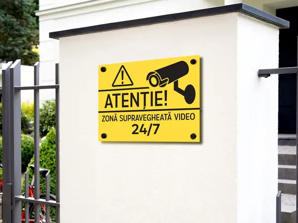 Placuta gravata atentionare zona supravegheata video non stop din PVC s3