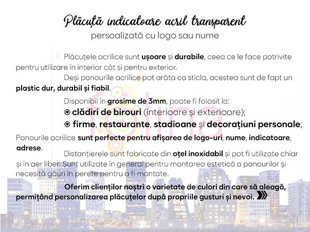 Placuta indicatoare acril transparent prezentare