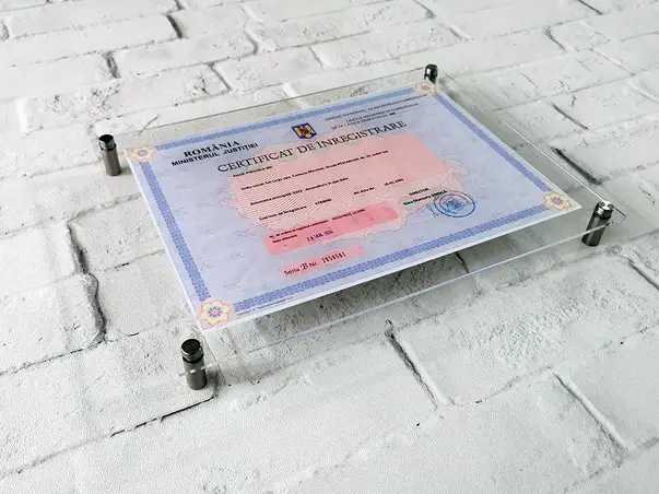 Placuta personalizata certificat de inregistrare simulare 5