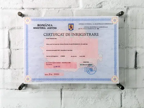 Placuta personalizata certificat de inregistrare simulare 6