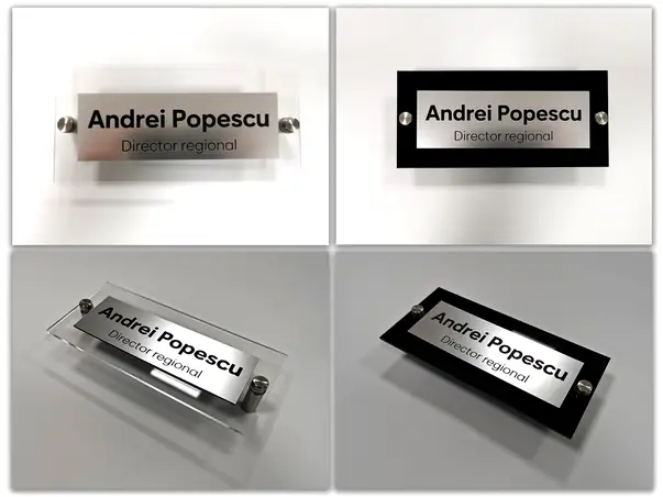 Placuta personalizata cu logo sau text pe suport plexiglass si dibond gravat 7