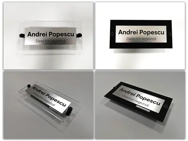 Placuta personalizata cu logo sau text pe suport plexiglass si dibond gravat 8