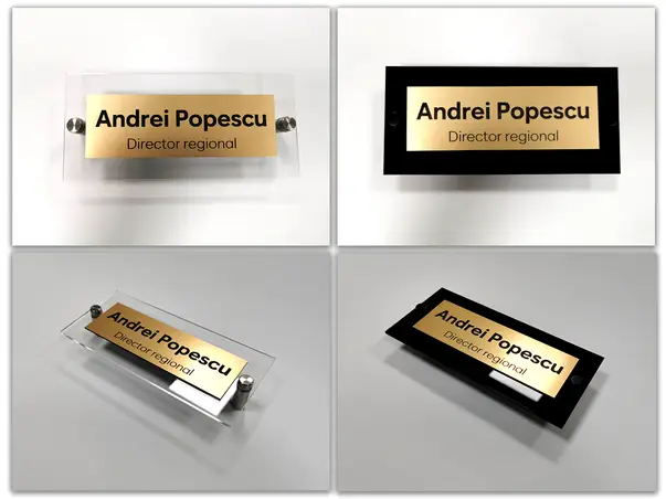 Placuta personalizata cu logo sau text pe suport plexiglass si dibond gravat 9