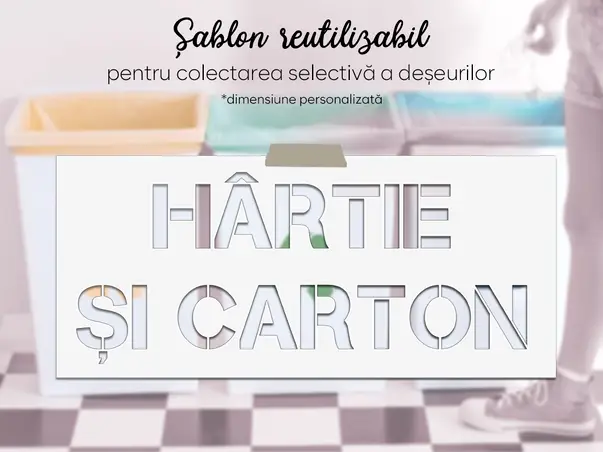 Sablon reutilizabil cu marcaj Hartie si carton pentru colectarea selectiva a deseurilor s1