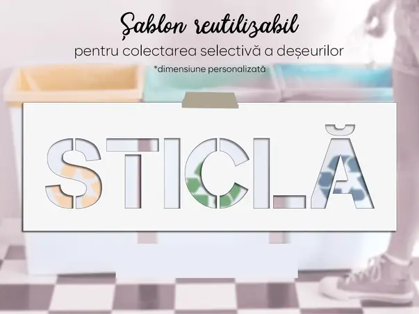 Sablon reutilizabil cu marcaj sticla pentru colectarea selectiva a deseurilor s1