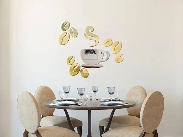 Set 12 piese oglinda acrilica ceasca de cafea si boabe simulare 1