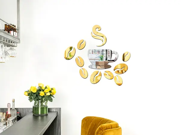 Set 12 piese oglinda acrilica ceasca de cafea si boabe simulare 2