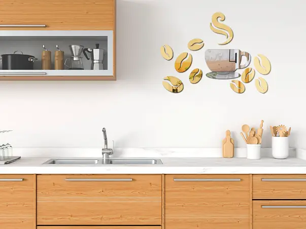 Set 12 piese oglinda acrilica ceasca de cafea si boabe simulare 3