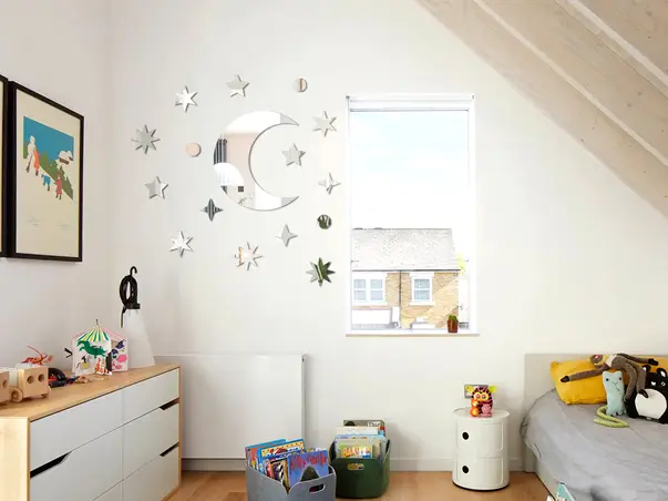 Set 16 piese oglinda acrilica luna si stelele argintiu simulare 3