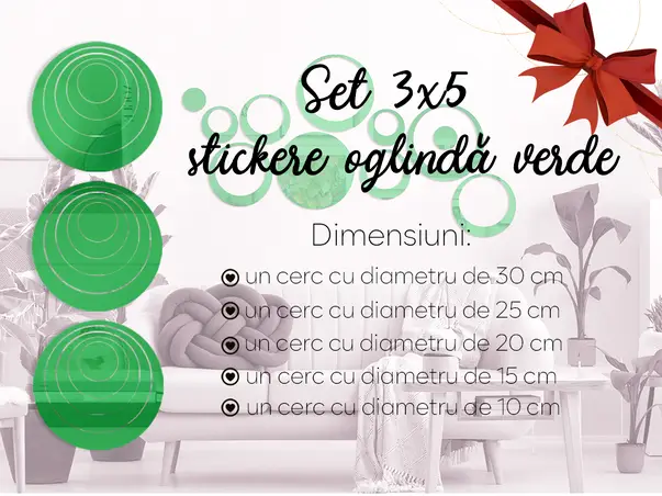 Set 3x5 stickere oglinda verde